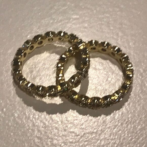 2 ETERNITY RINGS STACK SIMULATED DIAMOND COSTUME CZ GOLD TONE - Picture 5 of 7